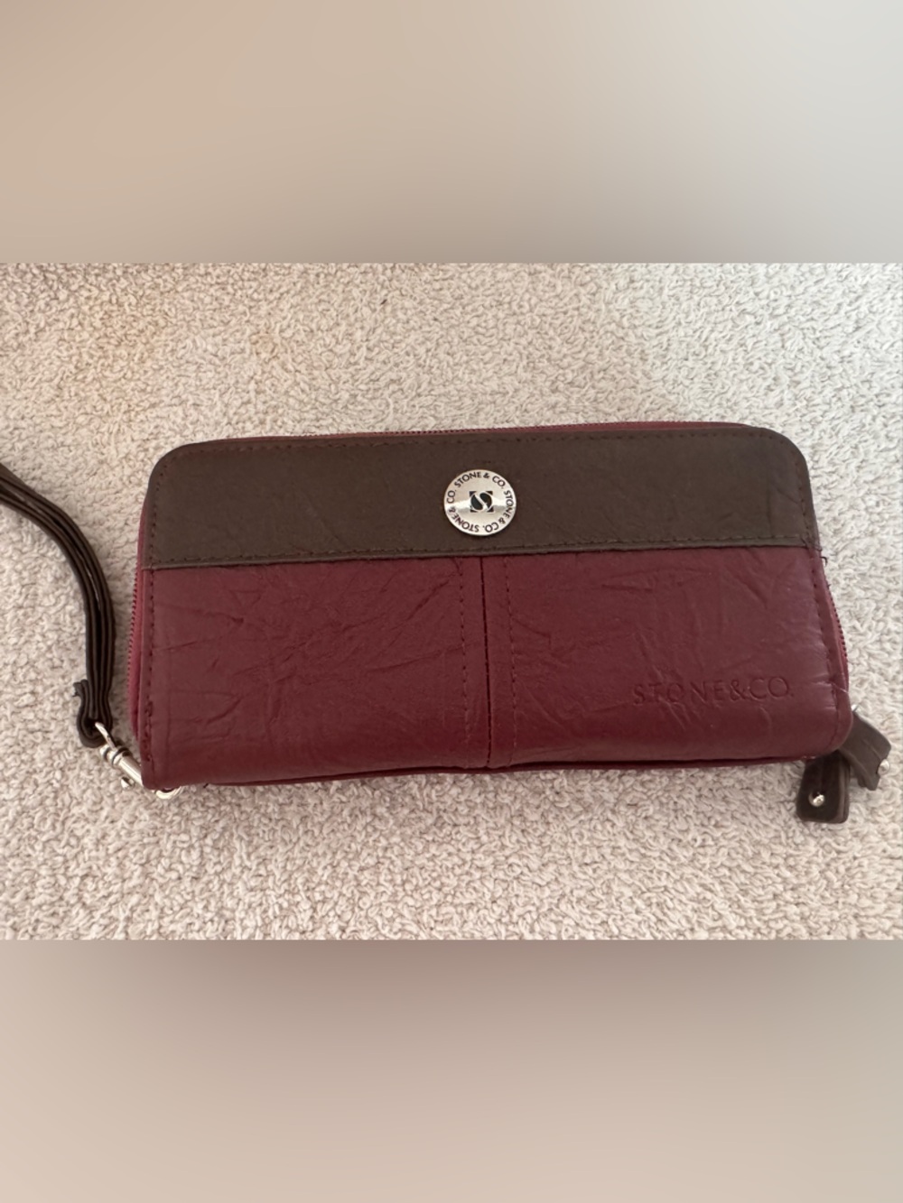 Stone & Co. Wristlet Wallet in Burgundy and Brown